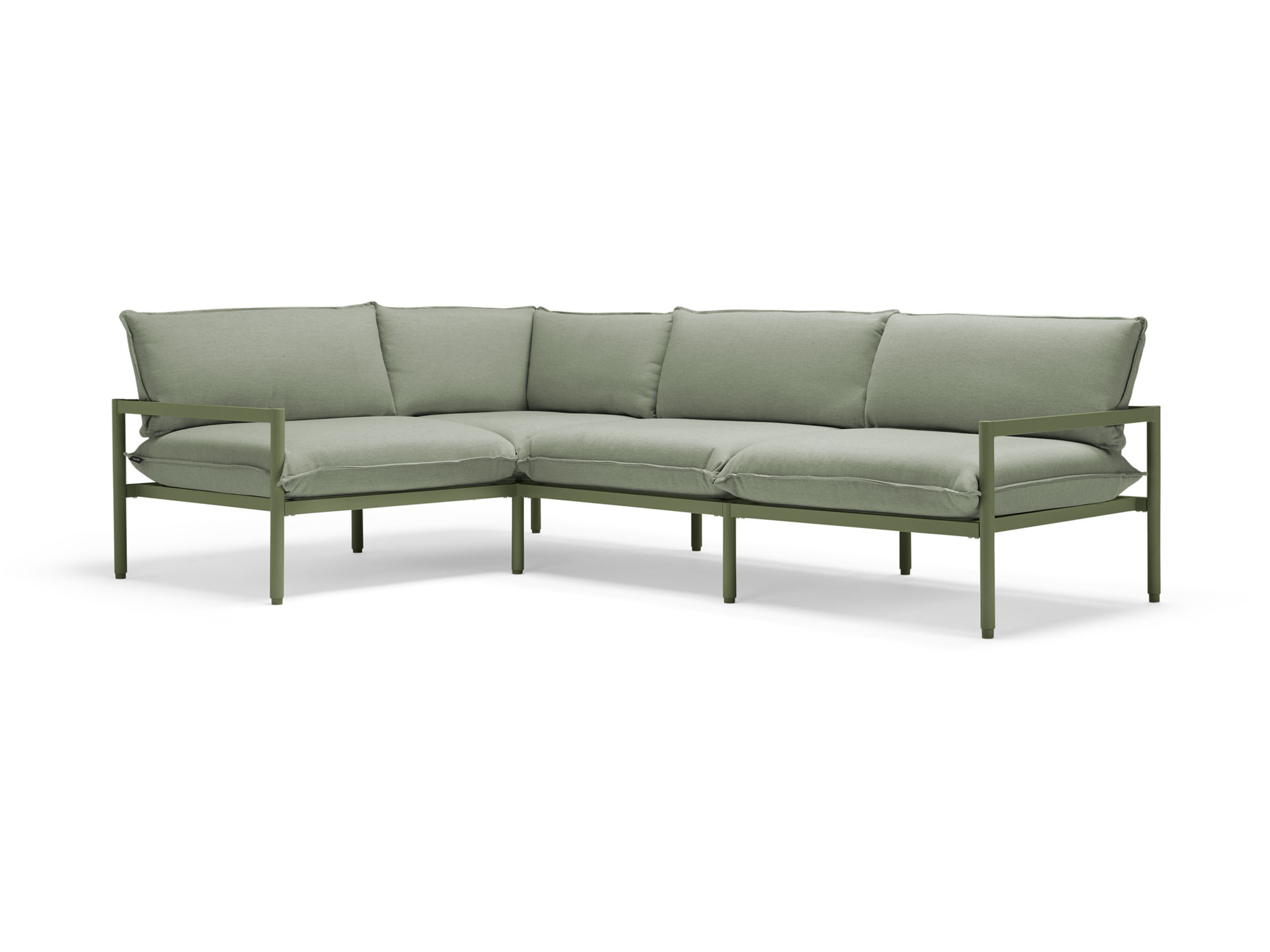 Front angle view of 2-piece green outdoor sectional sofa